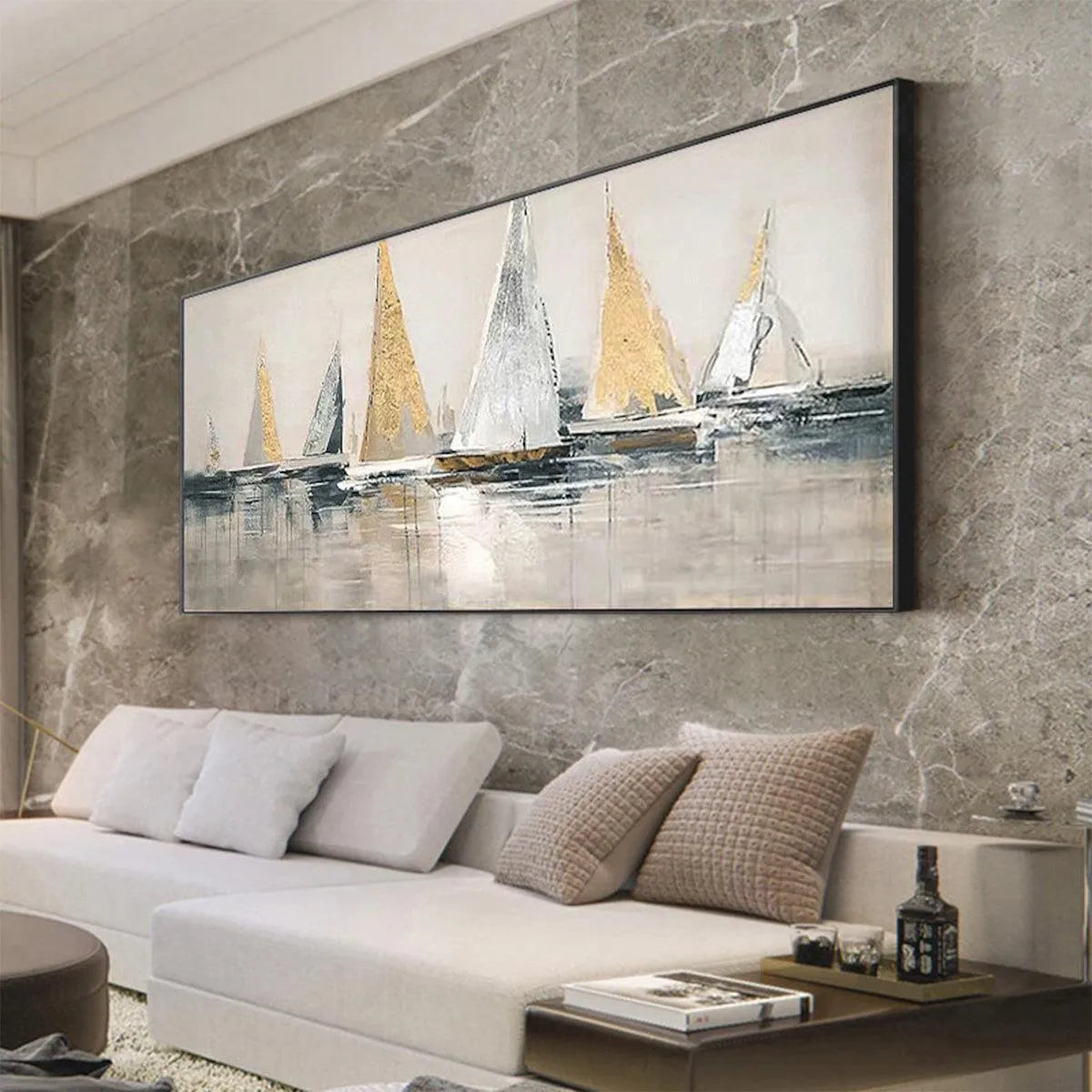 GOLDEN REGATTA: Panoramic Sailboat Painting