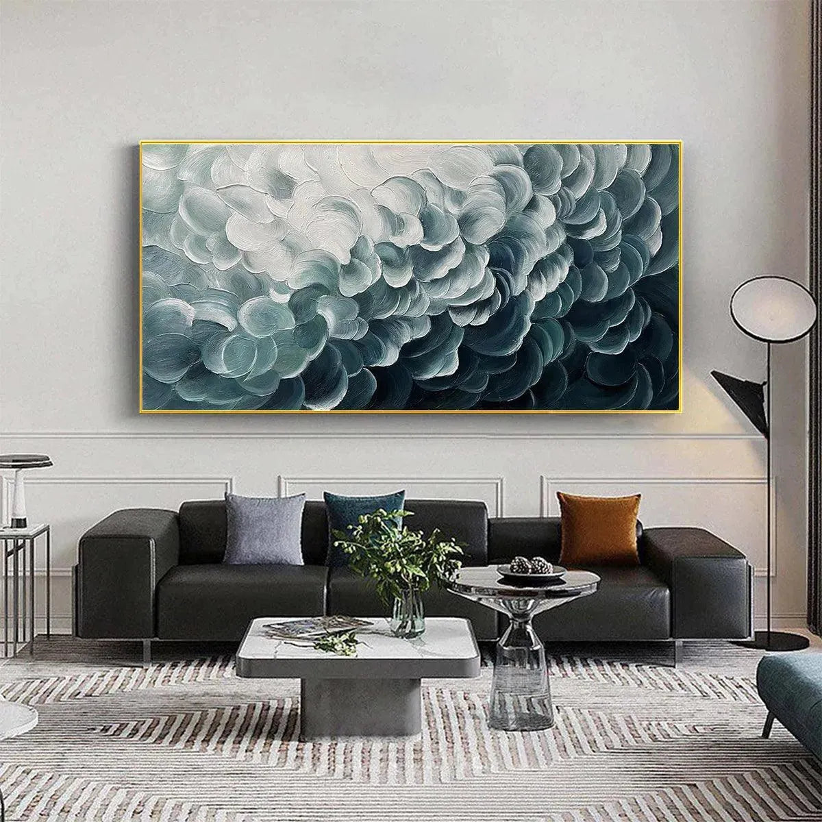 MEDITERRANEAN BREEZE: Abstract Teal White Impasto Oil Painting