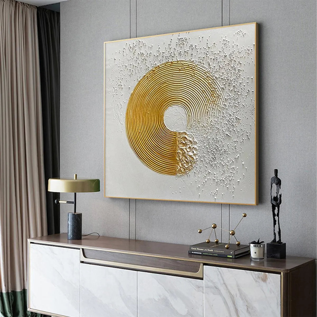 GOLDEN HARMONY: Textured Gold and White Abstract Painting, Square Wall Art