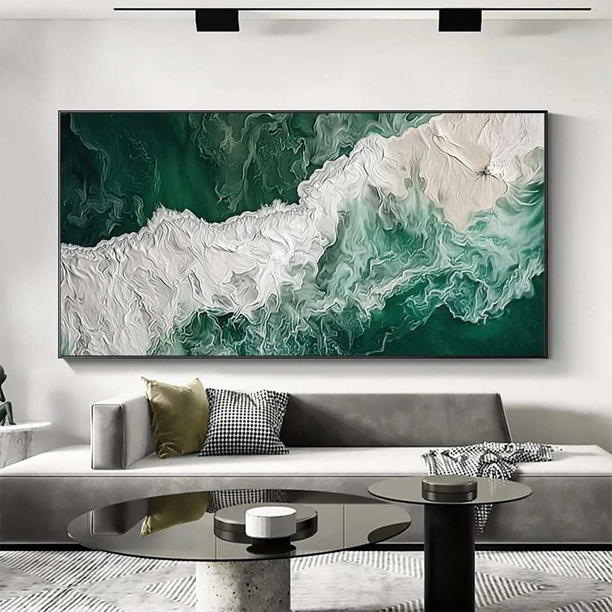 EMERALD FLOW: Abstract Ocean Painting, Horizontal Wall Art