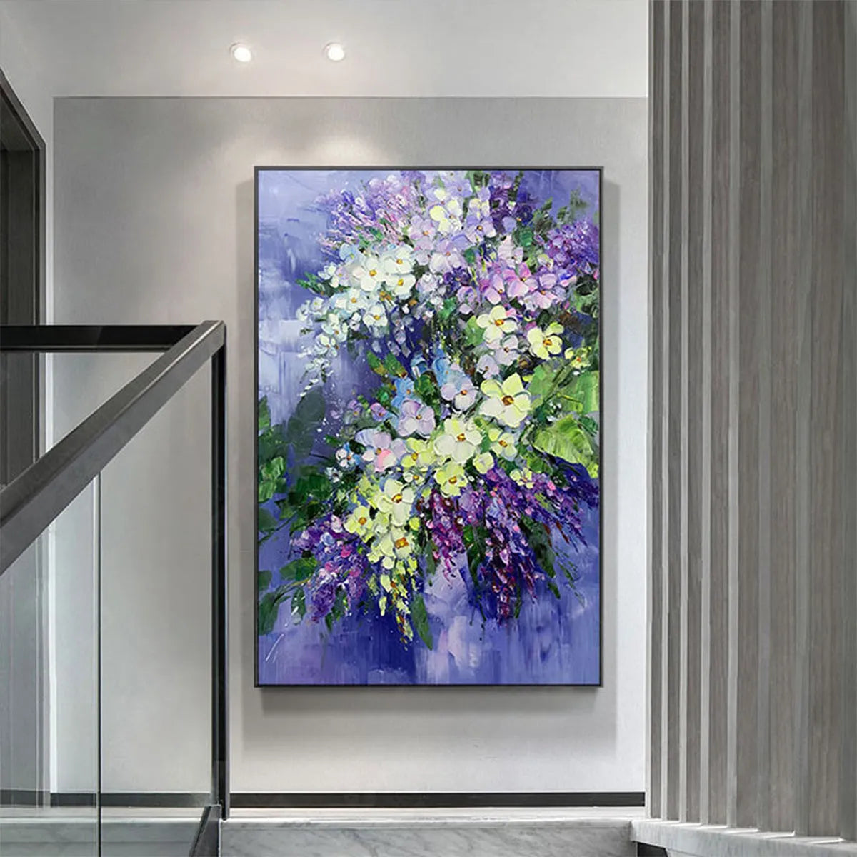 SERENITY IN PURPLE: Vertical Impasto Floral Oil Painting