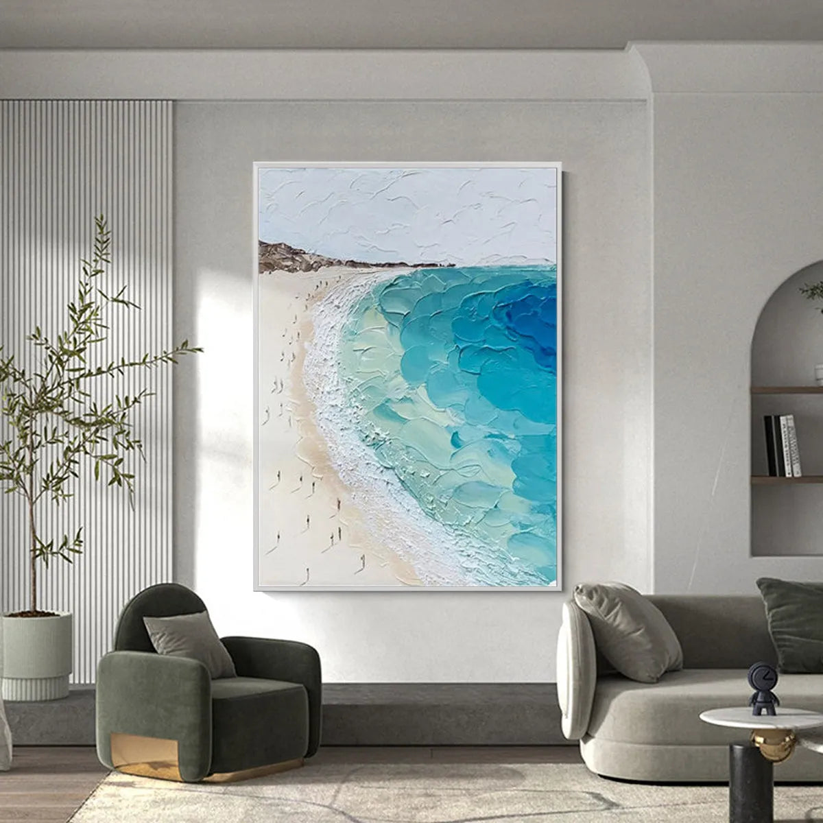 COASTAL SERENITY: Vertical Impasto Beach Scene Oil Painting