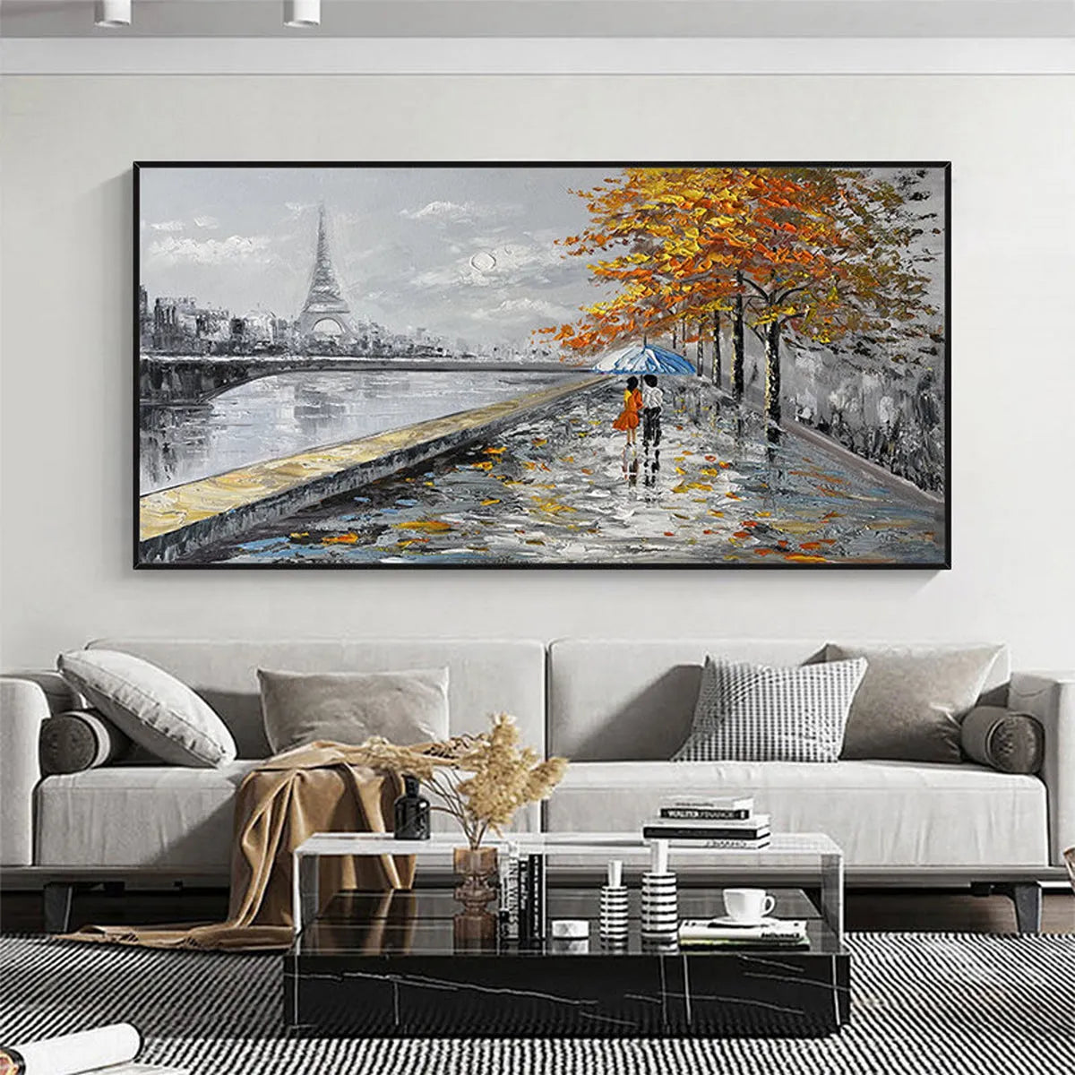 PARISIAN AUTUMN STROLL: Romantic Cityscape Oil Painting with Eiffel Tower