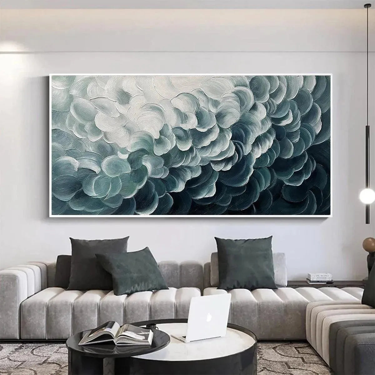 MEDITERRANEAN BREEZE: Abstract Teal White Impasto Oil Painting