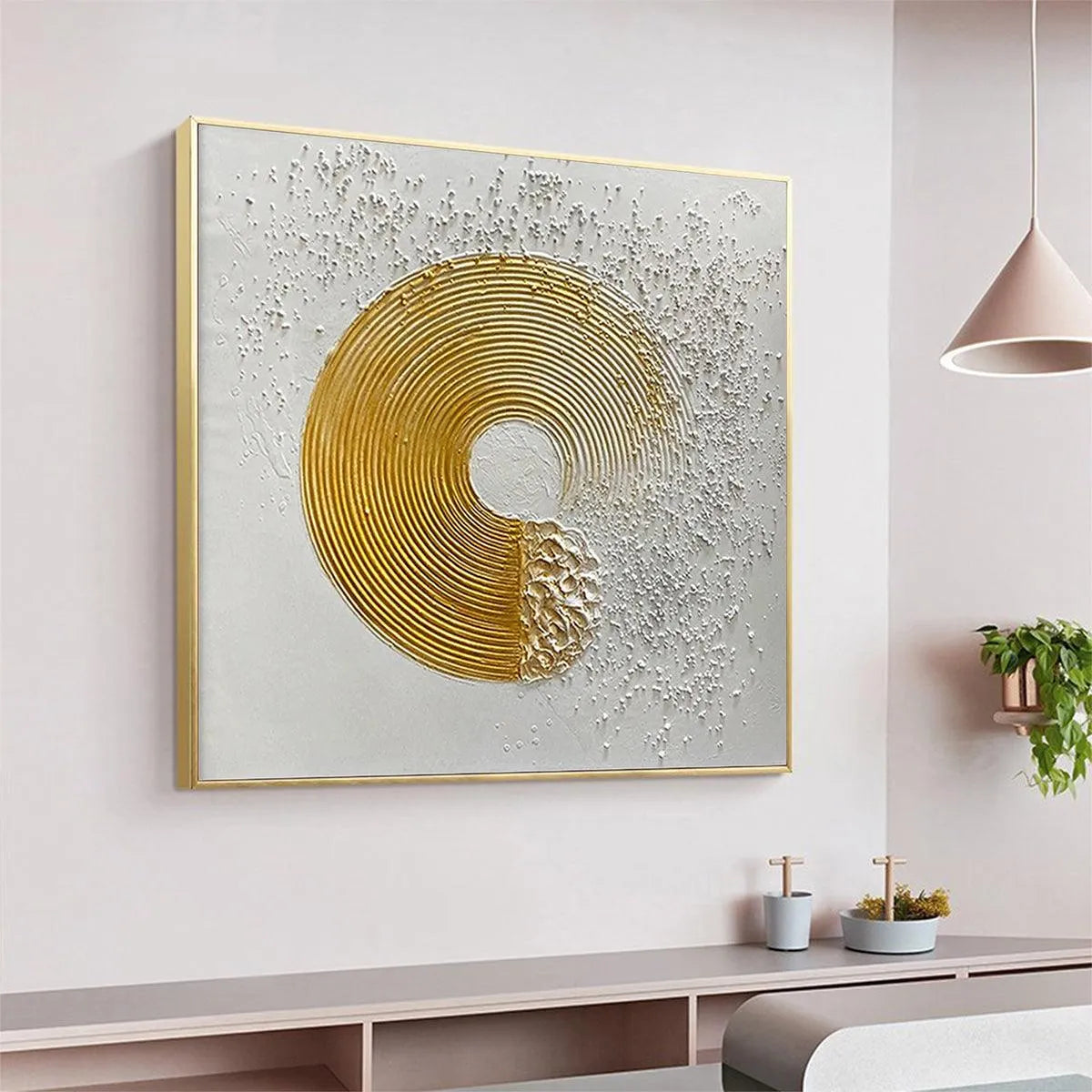 GOLDEN HARMONY: Textured Gold and White Abstract Painting, Square Wall Art