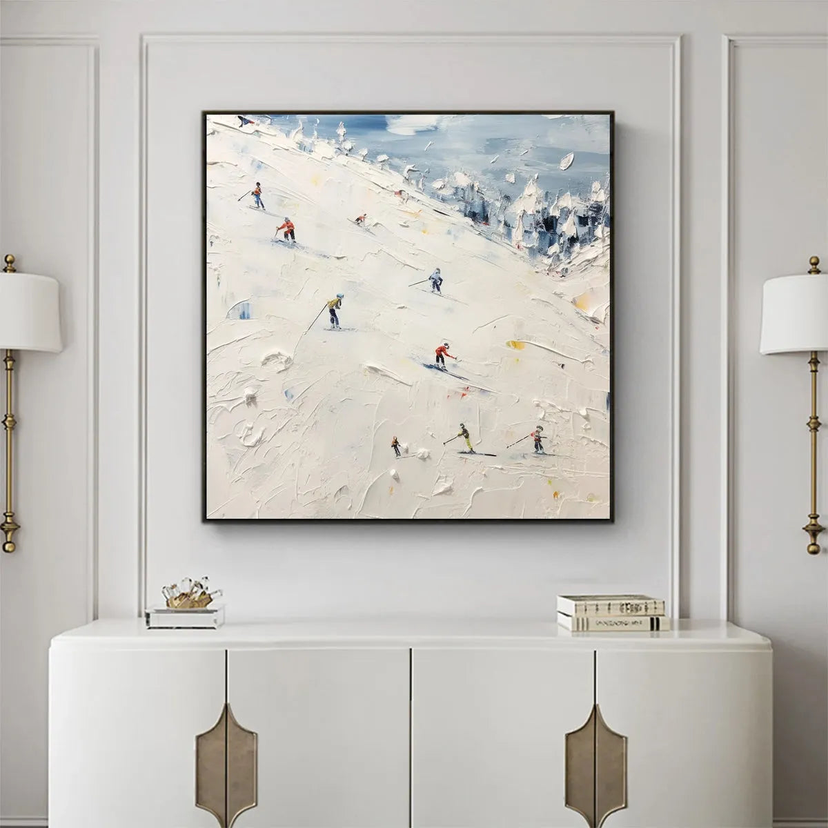 WINTER'S DANCE: Impressionistic Skiing Painting on Square Canvas