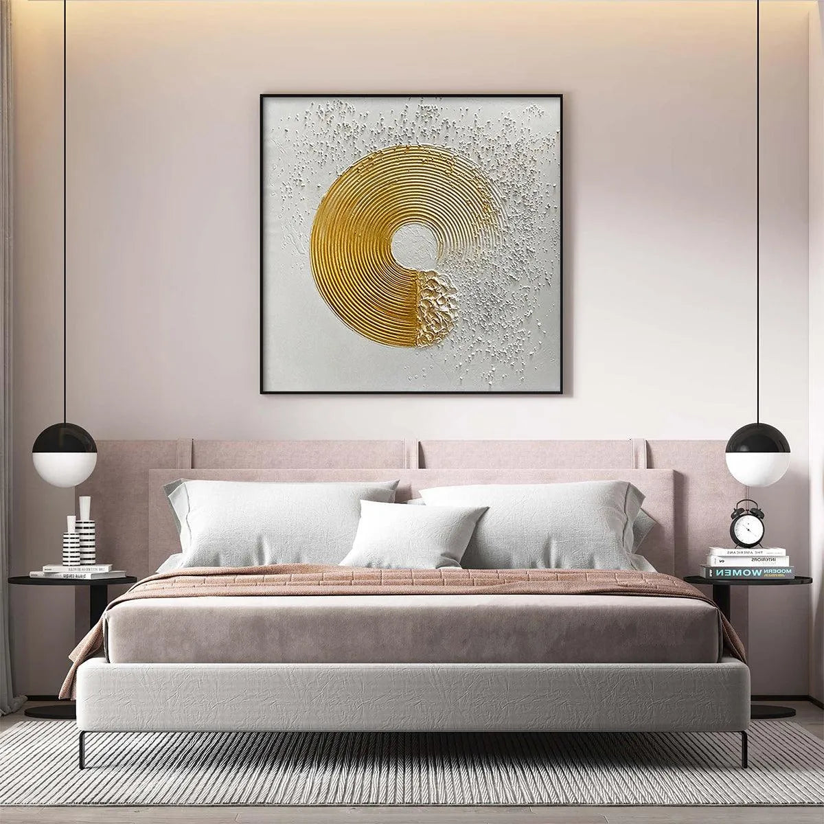 GOLDEN HARMONY: Textured Gold and White Abstract Painting, Square Wall Art