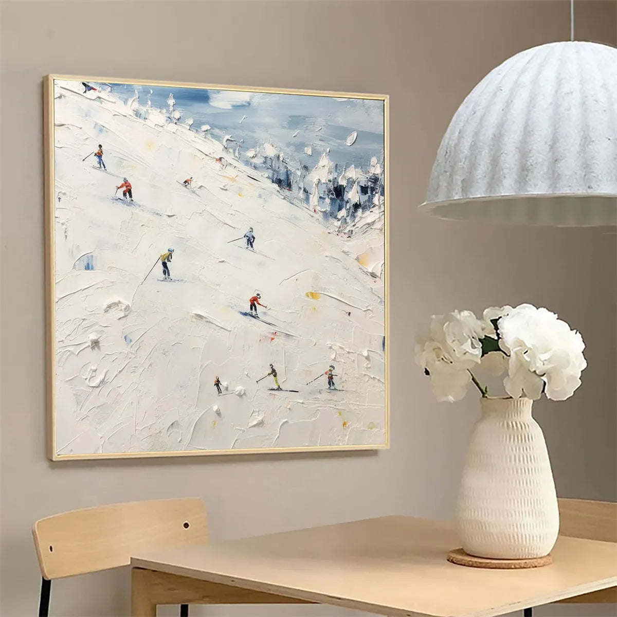 WINTER'S DANCE: Impressionistic Skiing Painting on Square Canvas