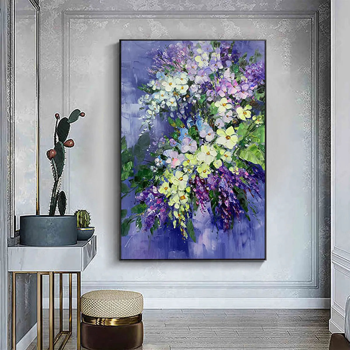 SERENITY IN PURPLE: Vertical Impasto Floral Oil Painting