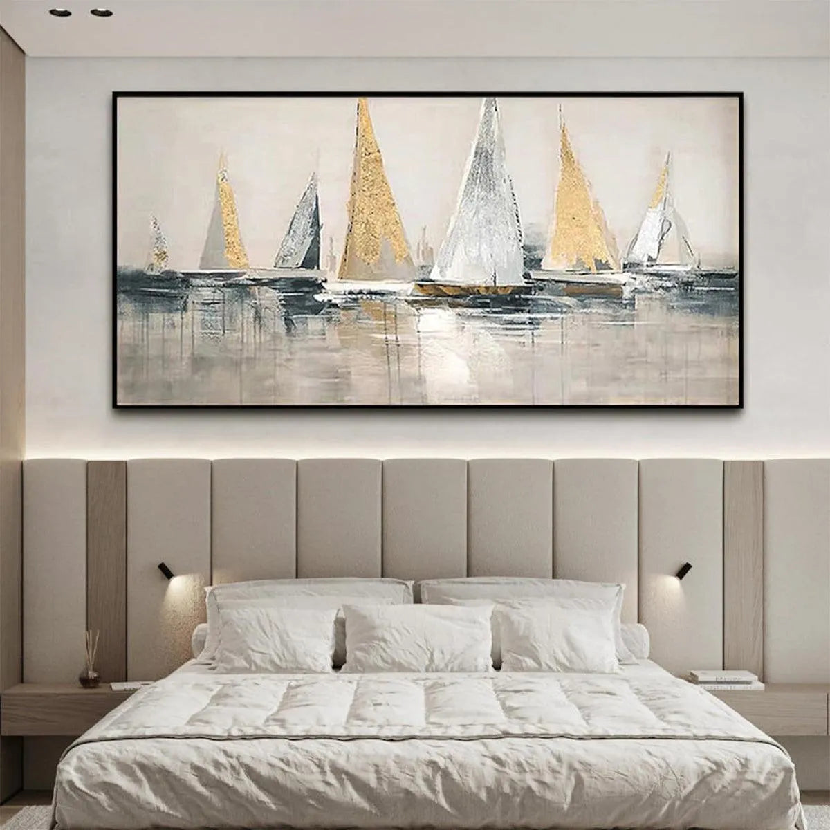 GOLDEN REGATTA: Panoramic Sailboat Painting