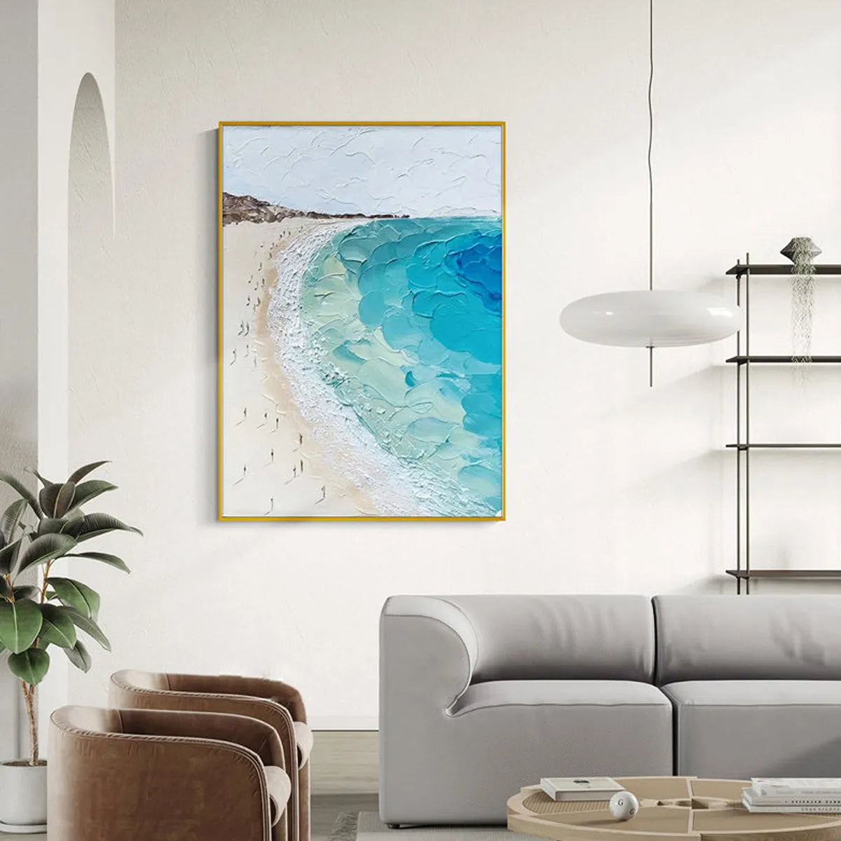 COASTAL SERENITY: Vertical Impasto Beach Scene Oil Painting