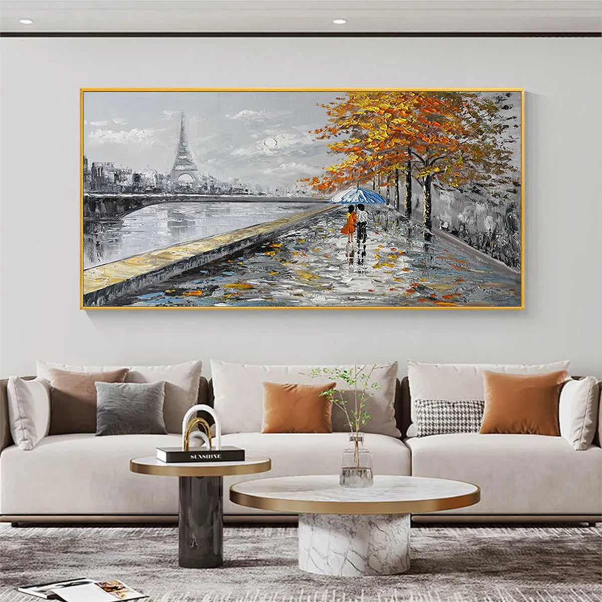 PARISIAN AUTUMN STROLL: Romantic Cityscape Oil Painting with Eiffel Tower