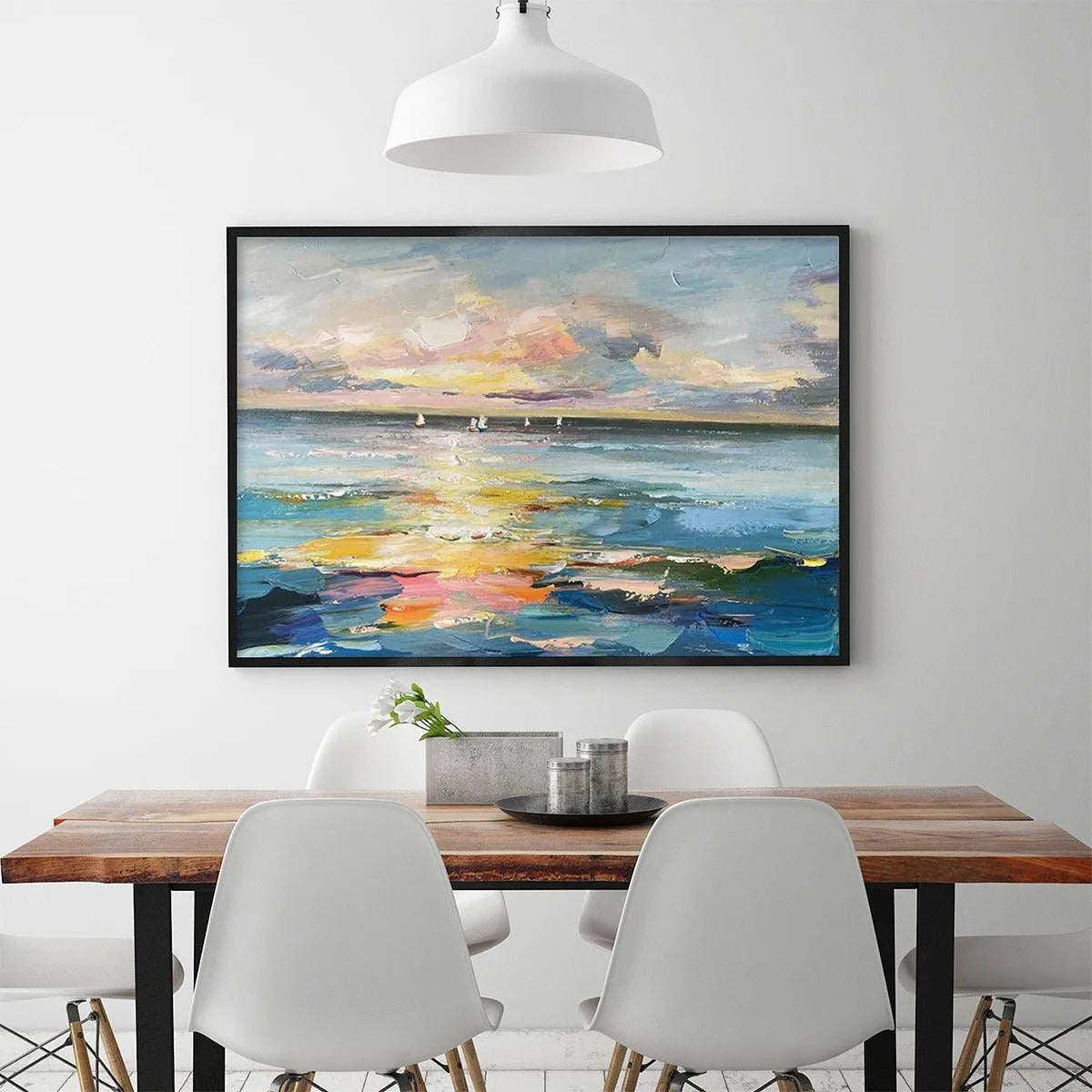 SUNSET SAIL: Seascape Painting, Impasto Texture, Ocean View, Panoramic Wall Art, Horizontal