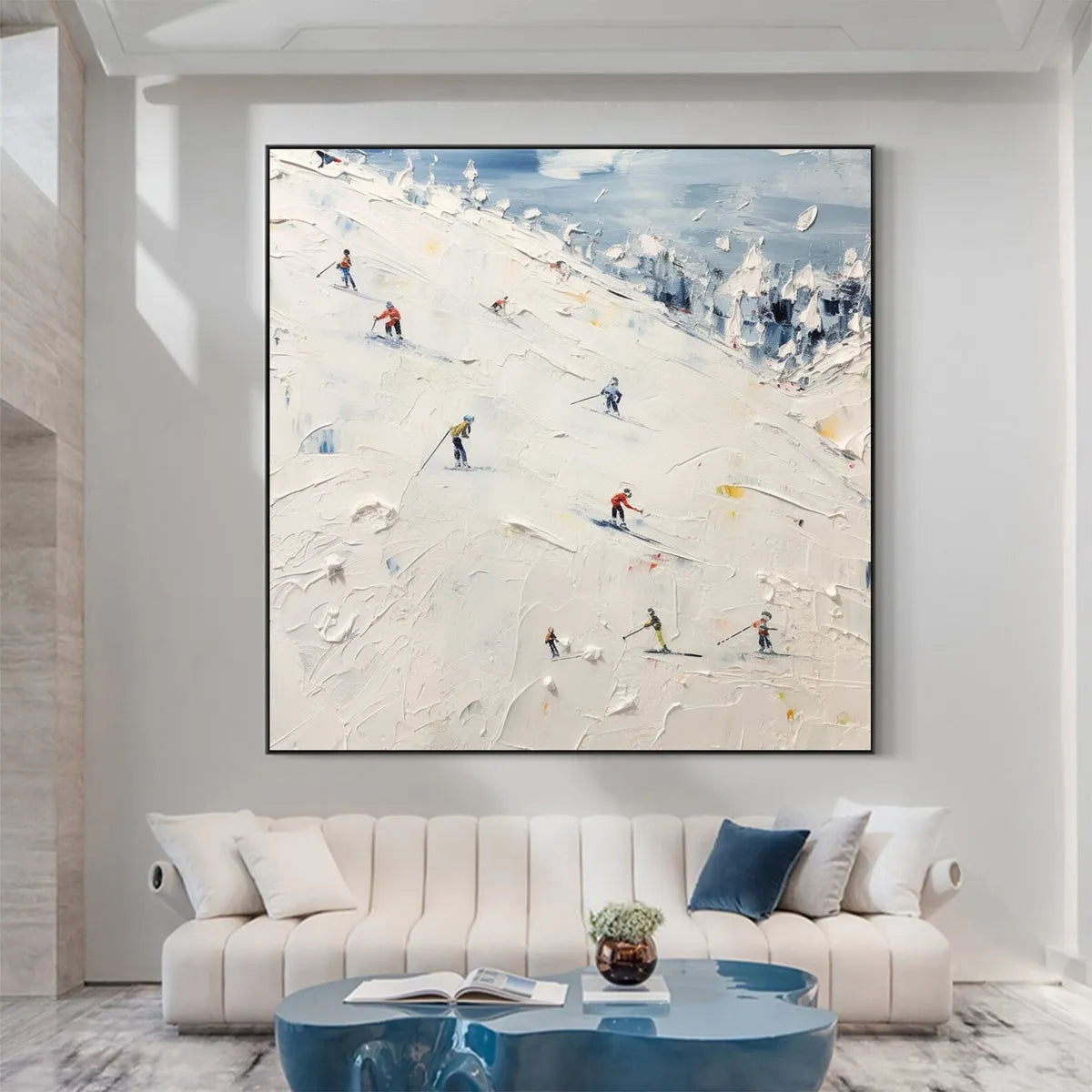 WINTER'S DANCE: Impressionistic Skiing Painting on Square Canvas