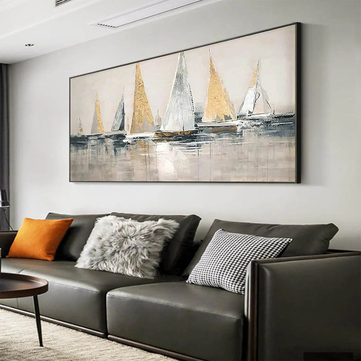 GOLDEN REGATTA: Panoramic Sailboat Painting