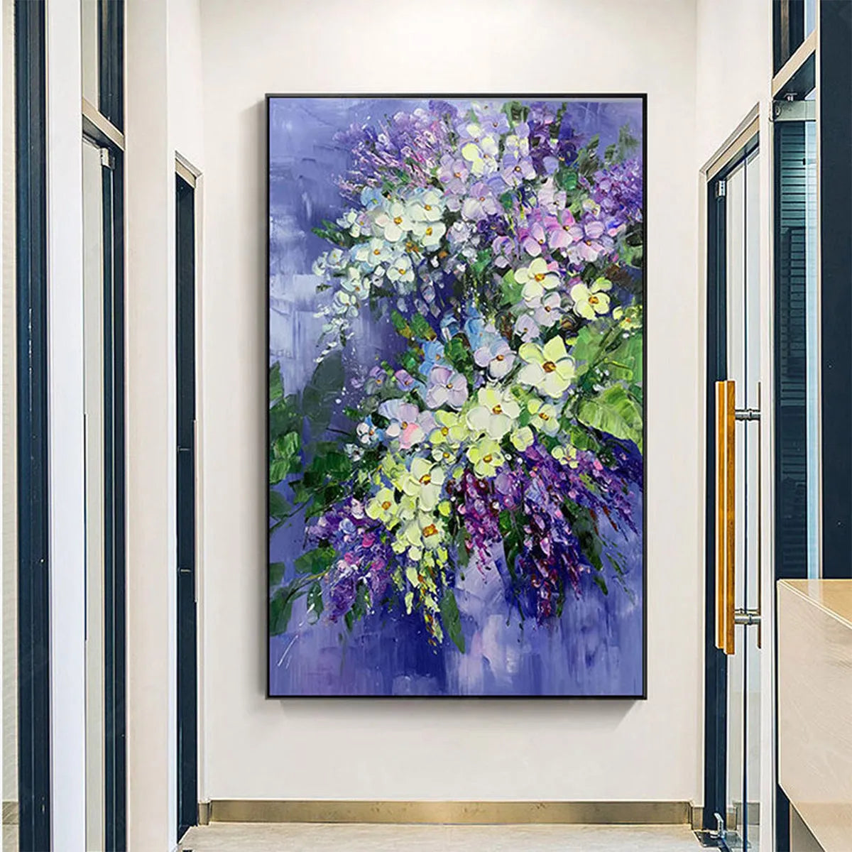 SERENITY IN PURPLE: Vertical Impasto Floral Oil Painting