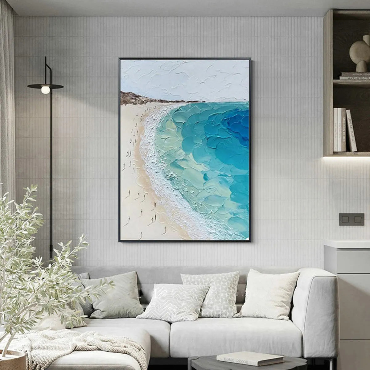 COASTAL SERENITY: Vertical Impasto Beach Scene Oil Painting