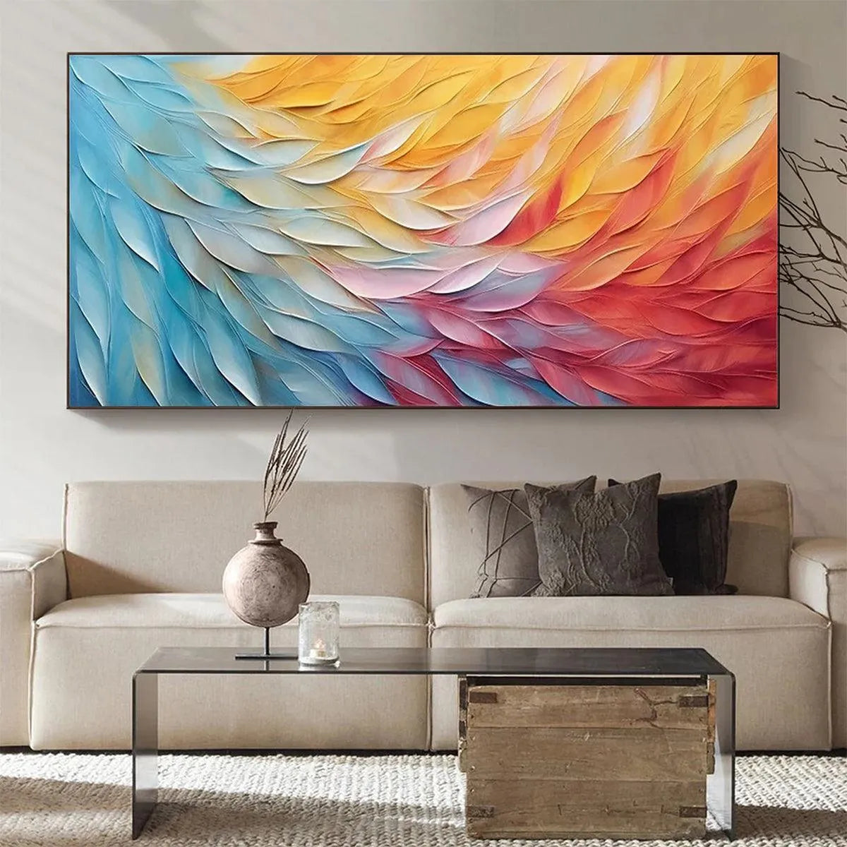 GOLDEN WAVES: Textured Abstract Painting, Horizontal Wall Art