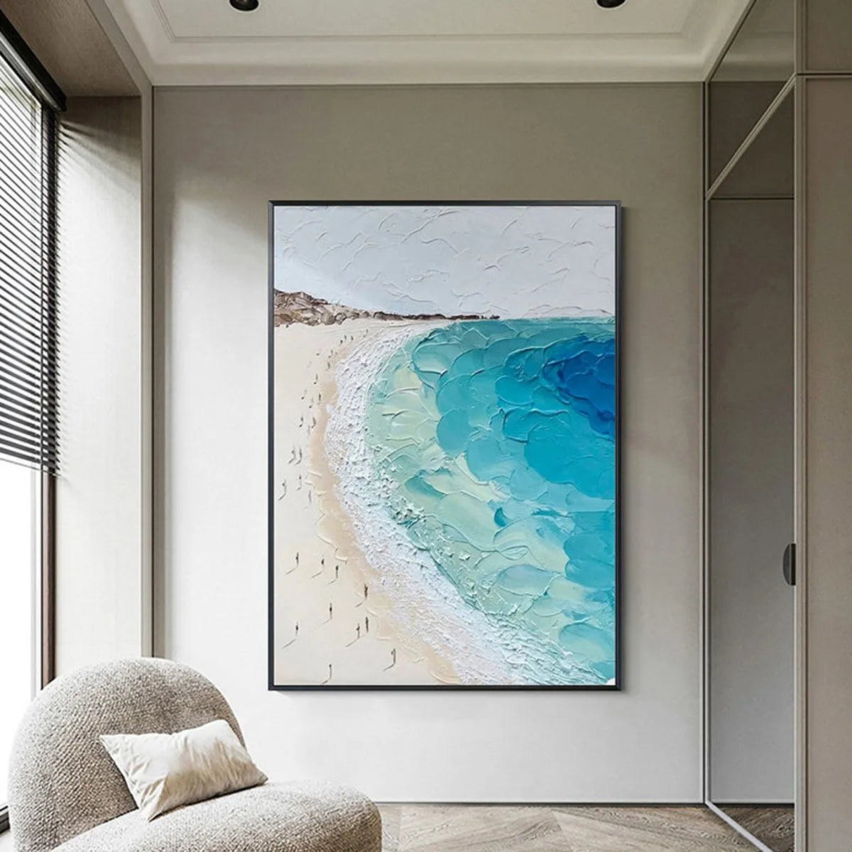 COASTAL SERENITY: Vertical Impasto Beach Scene Oil Painting