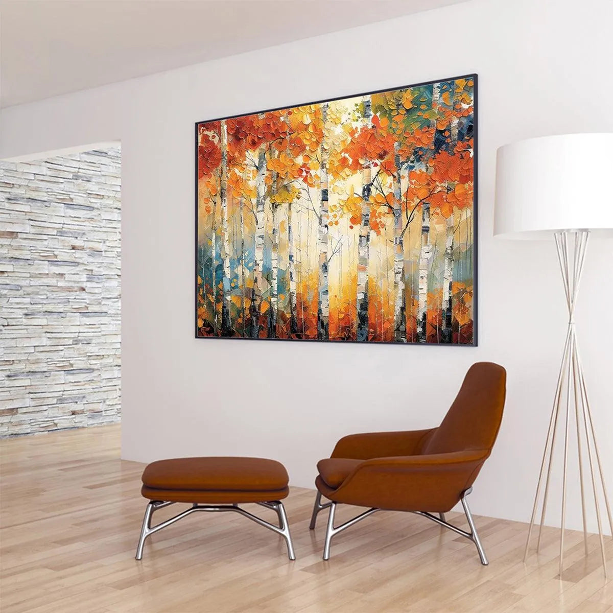 AUTUMN ASPEN: Textured Forest Painting, Impasto Wall Art, Horizontal Canvas, Fall Decor