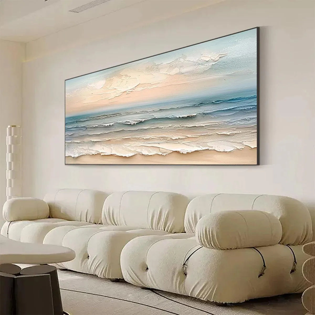 COASTAL SERENITY: Textured Seascape Painting, Impasto Wall Art, Horizontal Canvas, Beach Decor