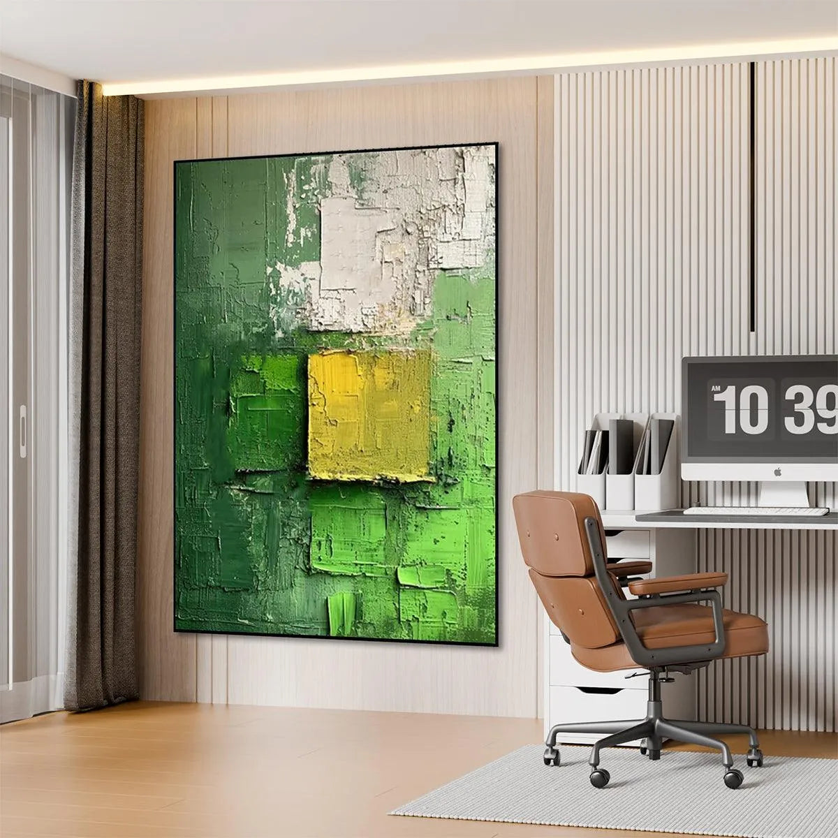 TEXTURED GREEN AND YELLOW: Textured Abstract Painting, Vertical Wall Art