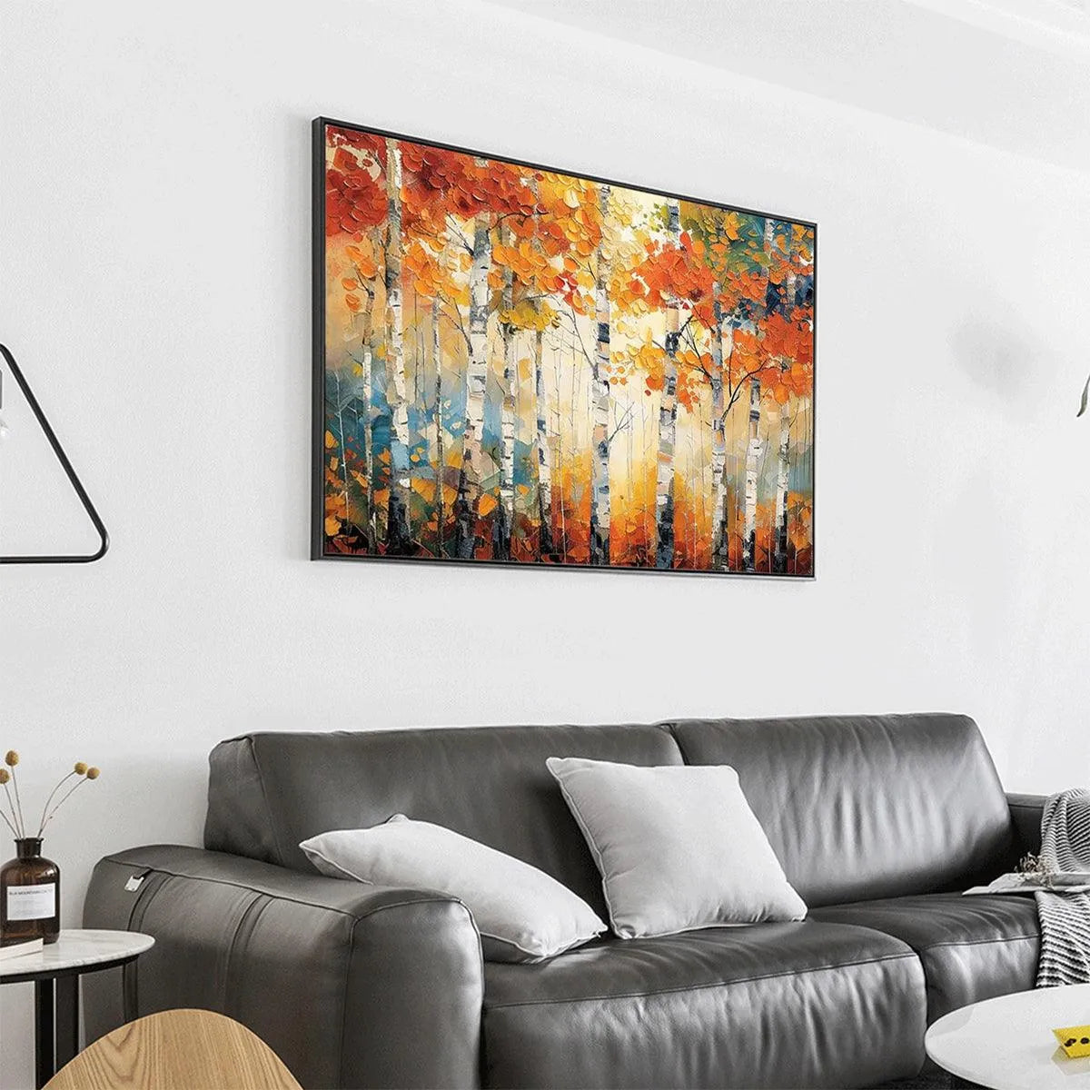 AUTUMN ASPEN: Textured Forest Painting, Impasto Wall Art, Horizontal Canvas, Fall Decor