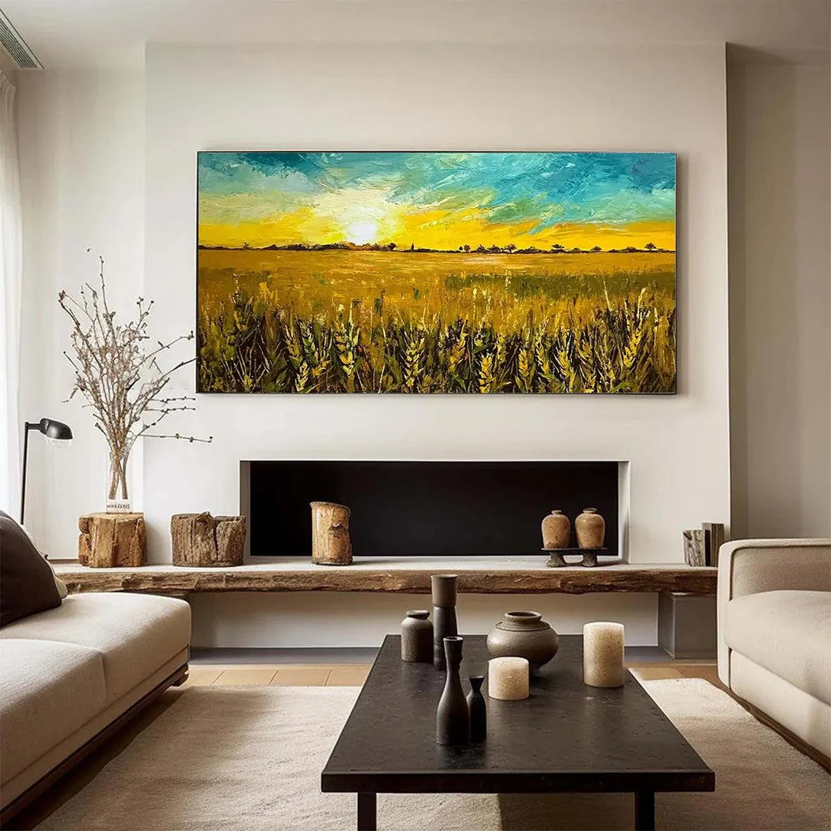 GOLDEN SUNSET FIELD: Landscape Painting of a Wheat Field at Sunset