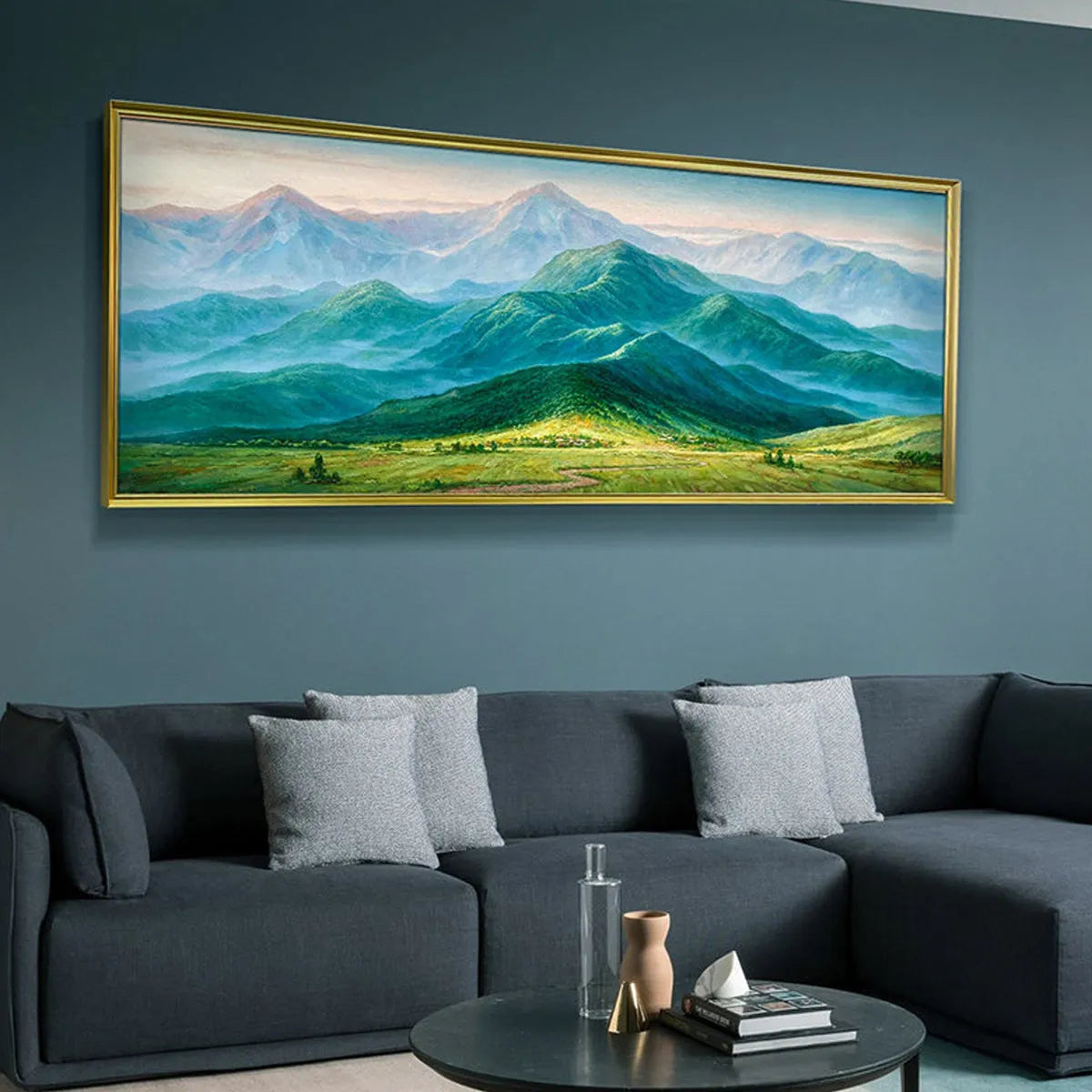 EMERALD VALLEY VISTA: Panoramic Mountain Landscape Oil Painting