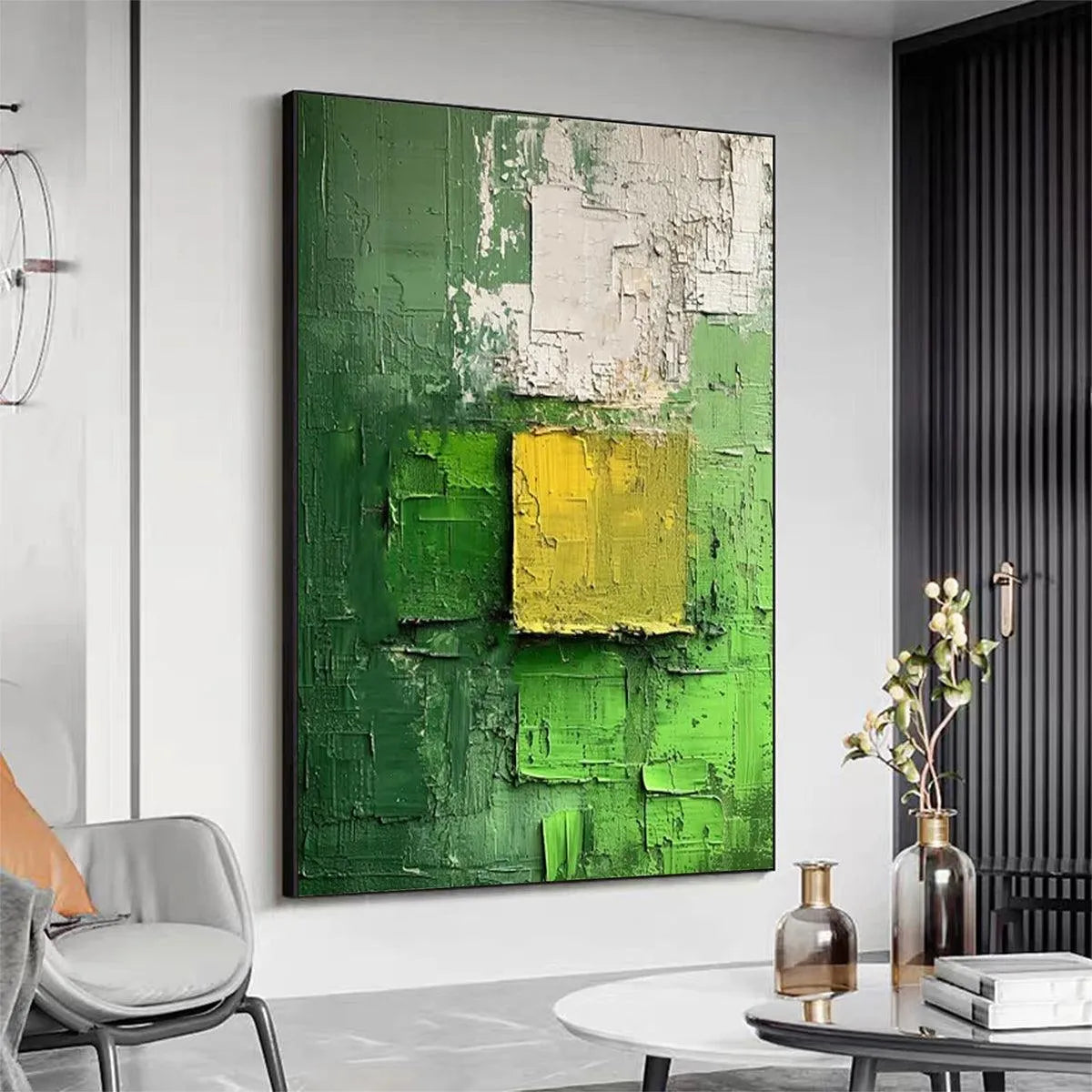 TEXTURED GREEN AND YELLOW: Textured Abstract Painting, Vertical Wall Art