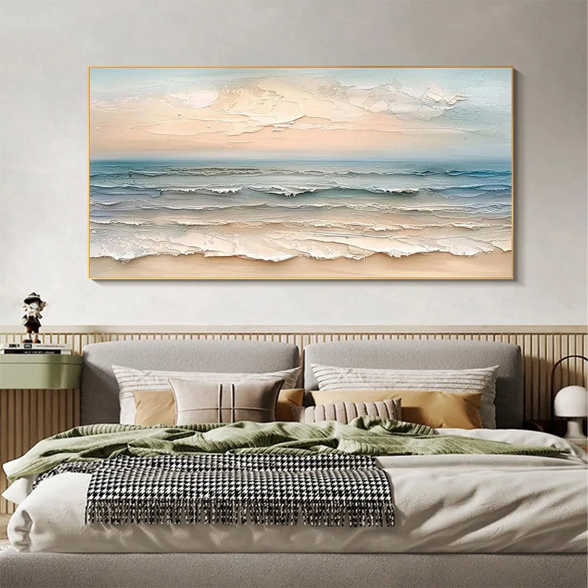 COASTAL SERENITY: Textured Seascape Painting, Impasto Wall Art, Horizontal Canvas, Beach Decor