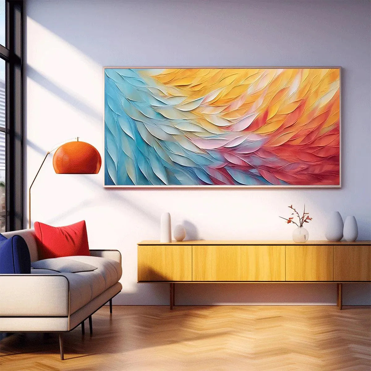 GOLDEN WAVES: Textured Abstract Painting, Horizontal Wall Art