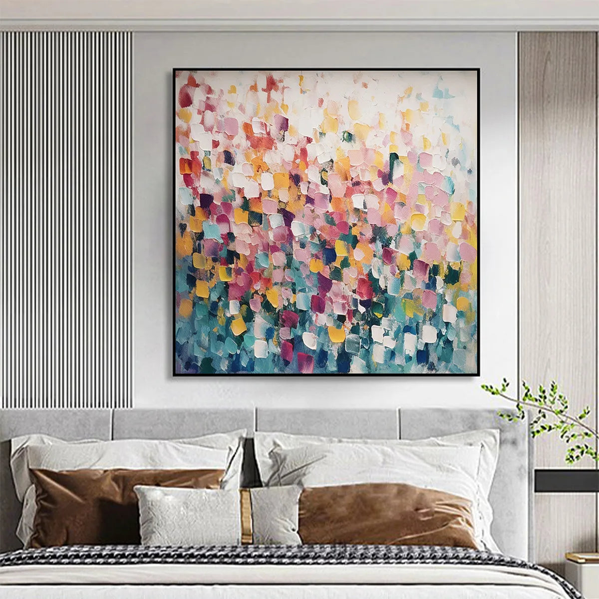 FIELD OF DREAMS: Square Abstract Impasto Painting, Textured Wall Art, Colorful, Living Room, Bedroom