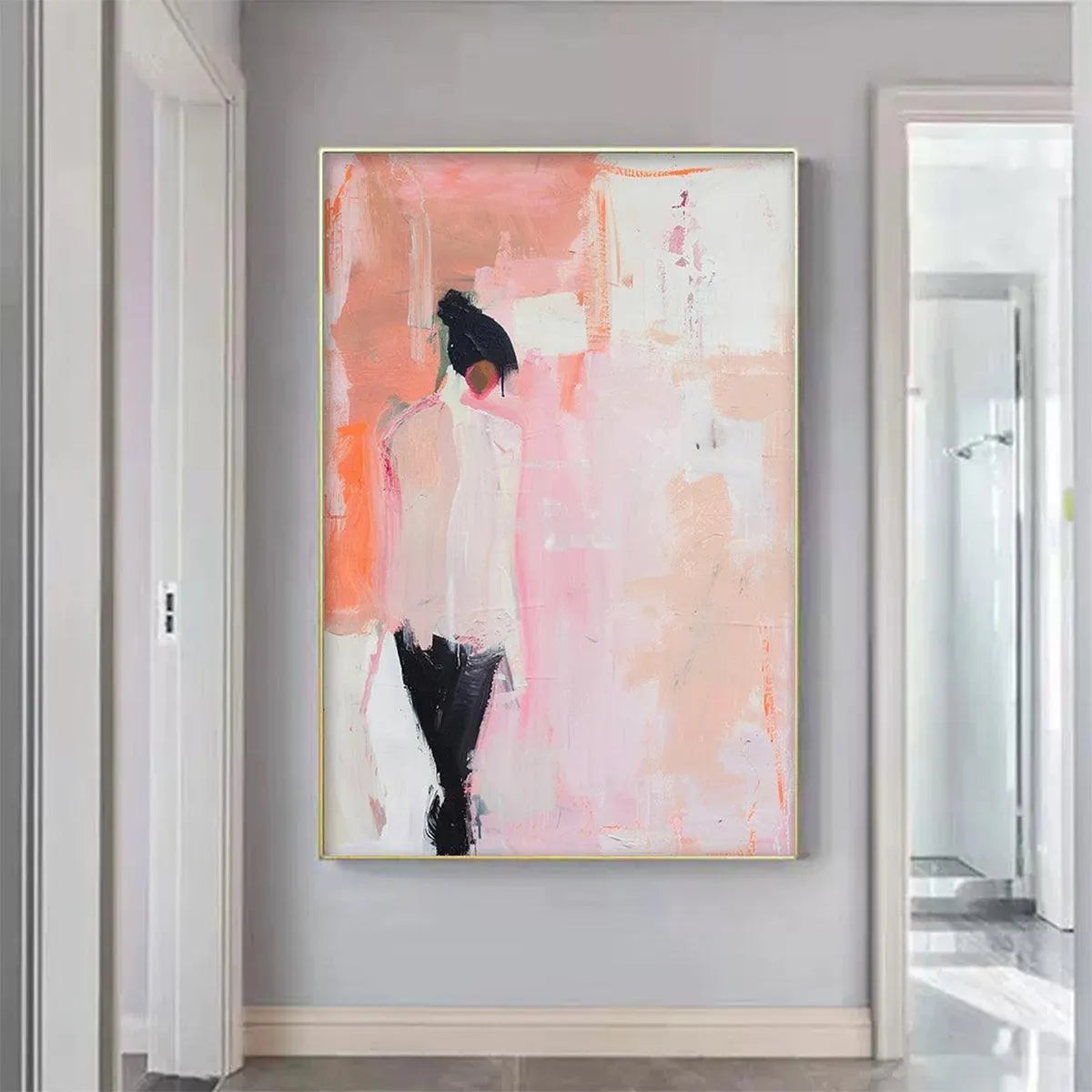 PINK ABSTRACT: Figurative Painting, Pastel Wall Art, Modern Decor, Vertical Canvas