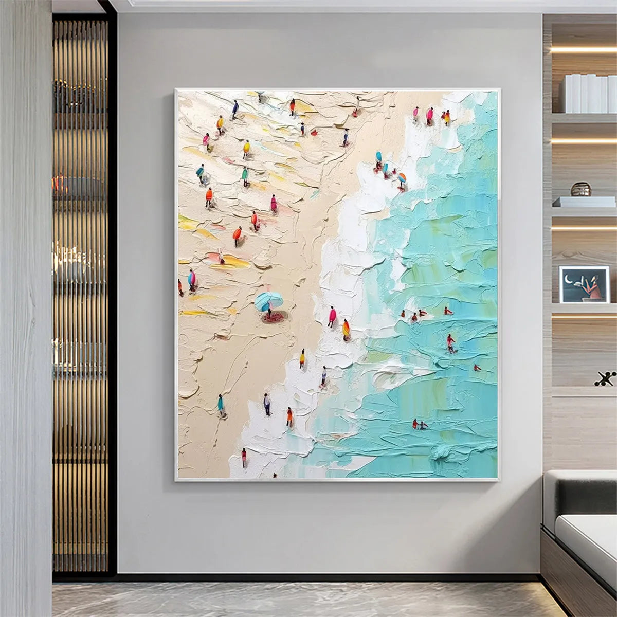 SUMMER HOLIDAY: Colorful Impasto Beach Scene Oil Painting