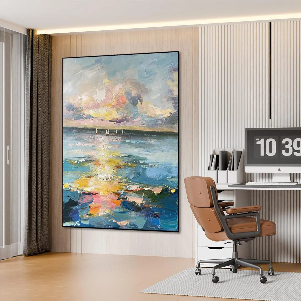 SAILBOATS AT SUNSET: Seascape Painting, Impasto, Textured Wall Art, Ocean Sunset, Vertical