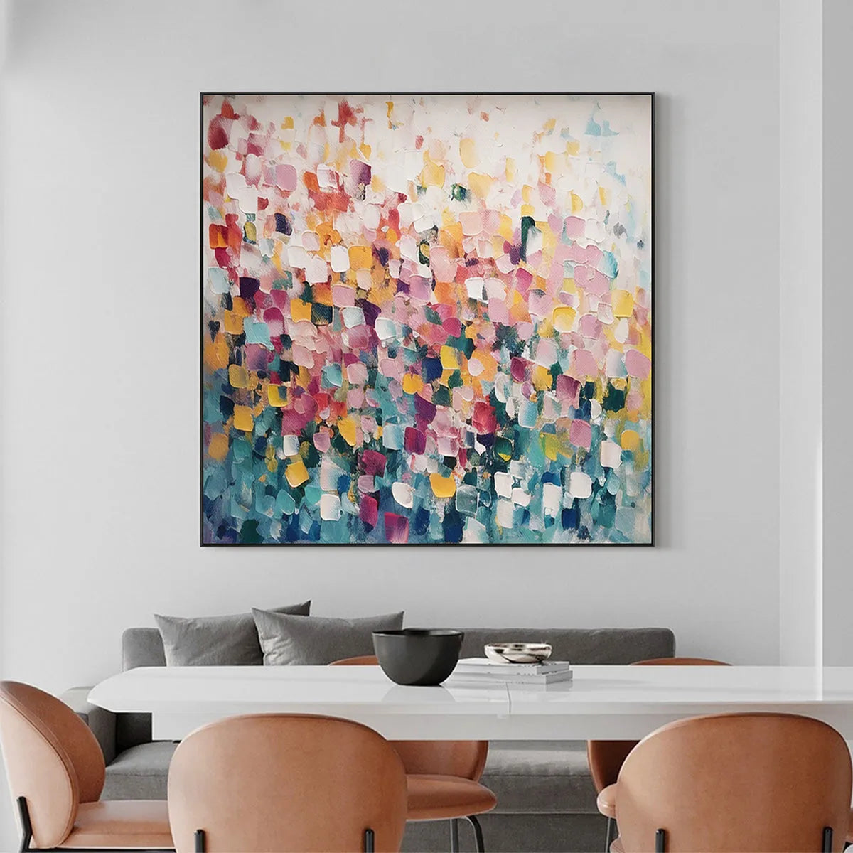 FIELD OF DREAMS: Square Abstract Impasto Painting, Textured Wall Art, Colorful, Living Room, Bedroom