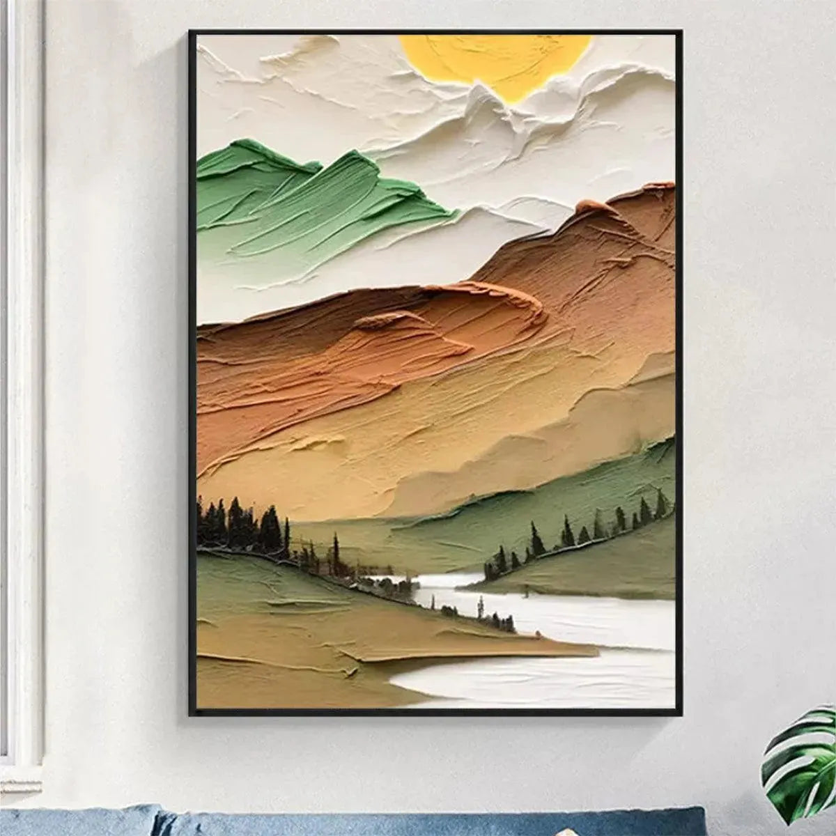 Montanari Papagallo 油彩画 50x70 cm Golden Valley: Textured Mountain Landscape Painting | Green and