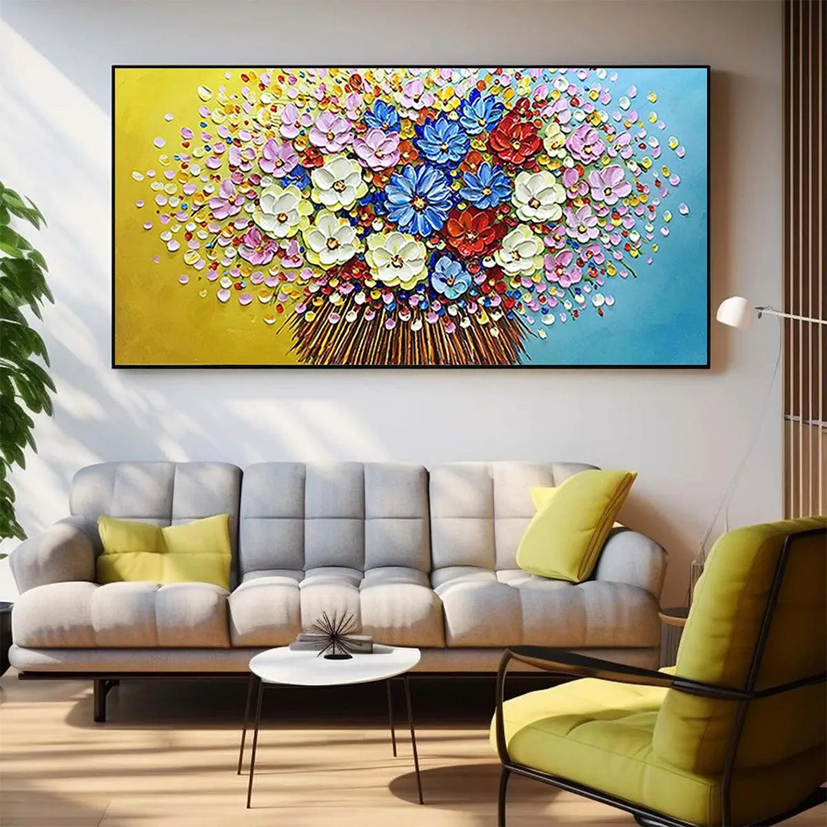 VIBRANT BOUQUET: Textured Impasto Floral Painting, Horizontal Wall Art