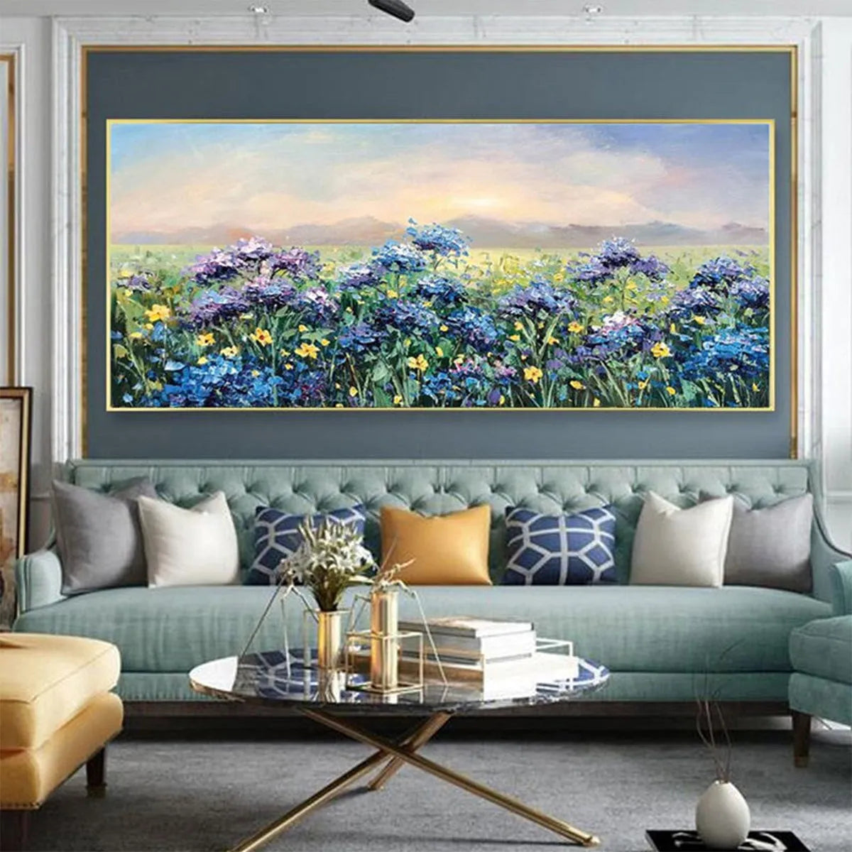 BLUE RIDGE DAWN: Landscape Oil Painting with Hydrangeas and Sunrise