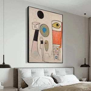Whimsical Forms abstract art, vertical painting by Willow Davies. Modern wall art with bold colors.