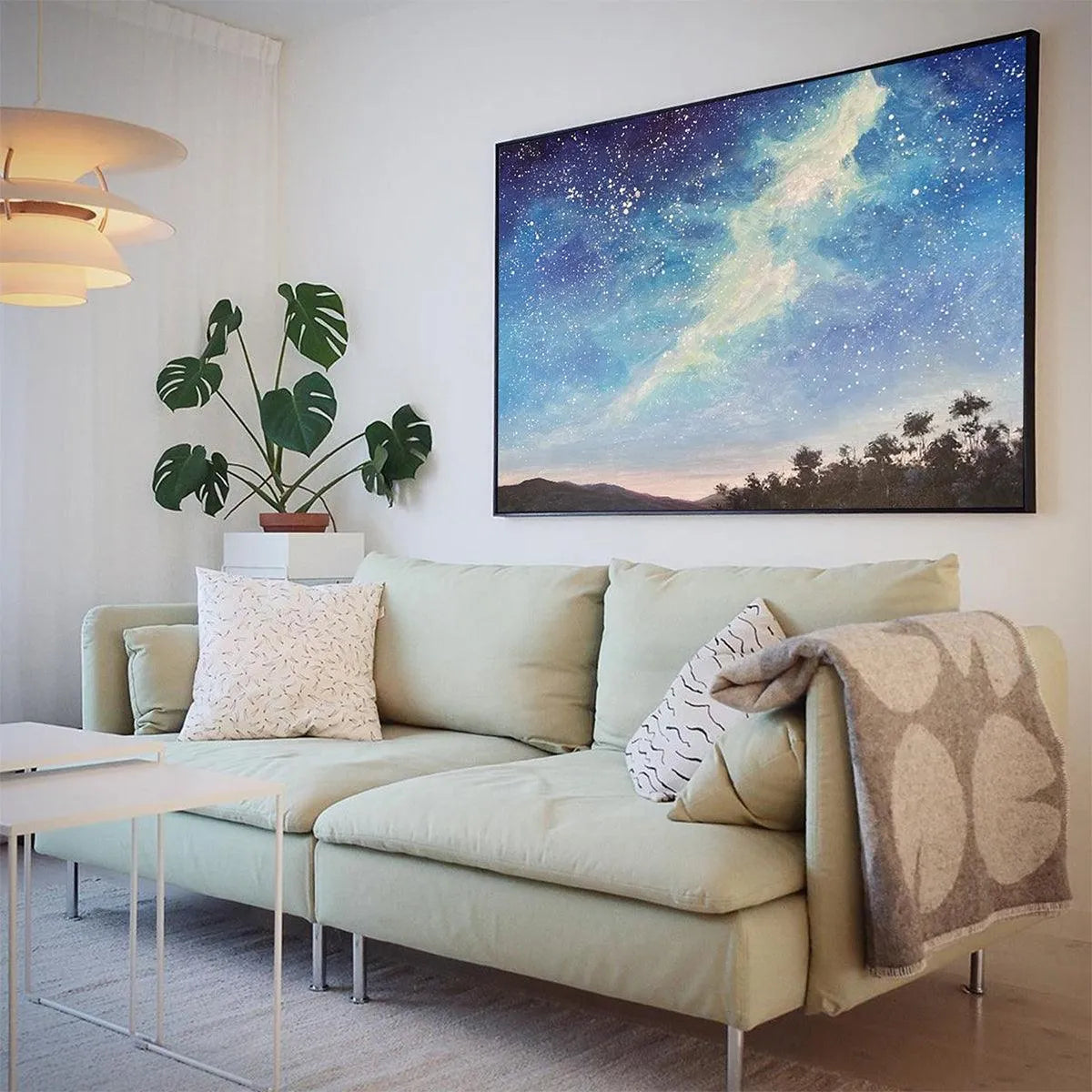 CELESTIAL DREAMSCAPE: Nightscape Painting, Starry Sky Wall Art, Panoramic Landscape, Horizontal Canvas