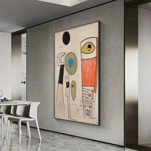 Whimsical Forms abstract art by Willow Davies, vertical painting with bold colors and playful shapes for modern wall art.