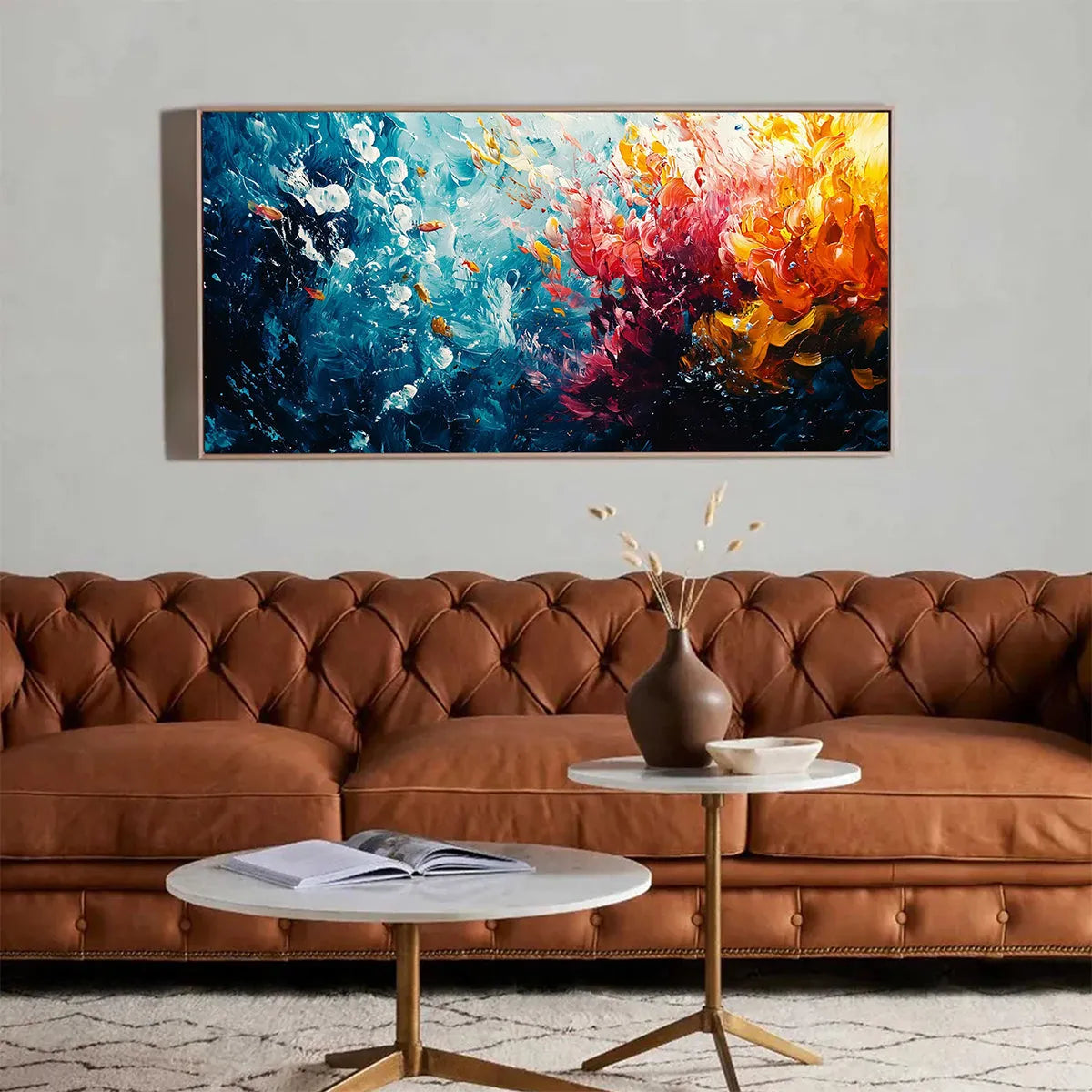 CORAL REEF: Panoramic Abstract Seascape Oil Painting in Vibrant Colors