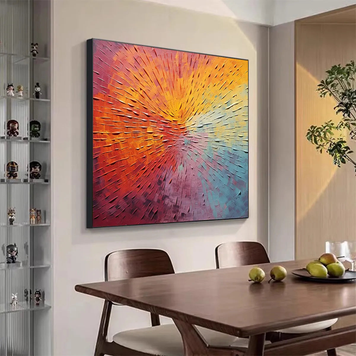 BURST OF COLOR: Square Abstract Impasto Painting, Textured Wall Art, Orange, Pink, Blue