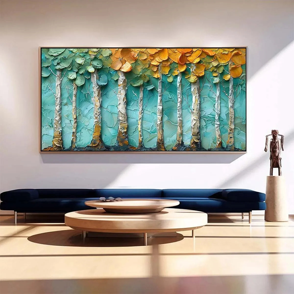 GOLDEN ASPEN GROVE: Textured Forest Painting, Impasto Wall Art, Horizontal Canvas, Landscape Art