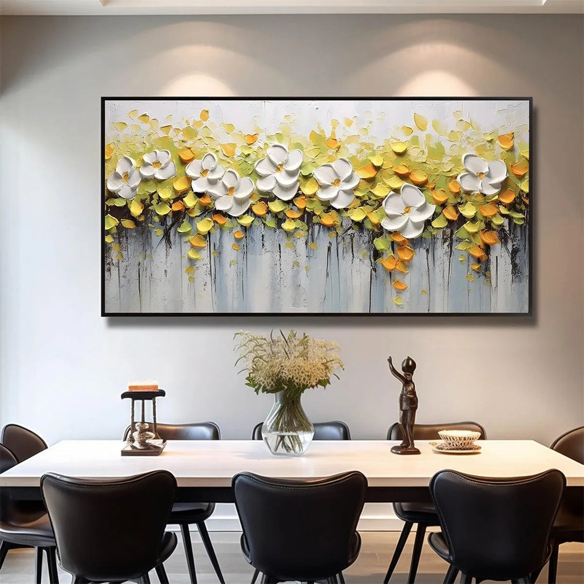 WHITE MAGNOLIAS: Textured Floral Painting in White and Yellow