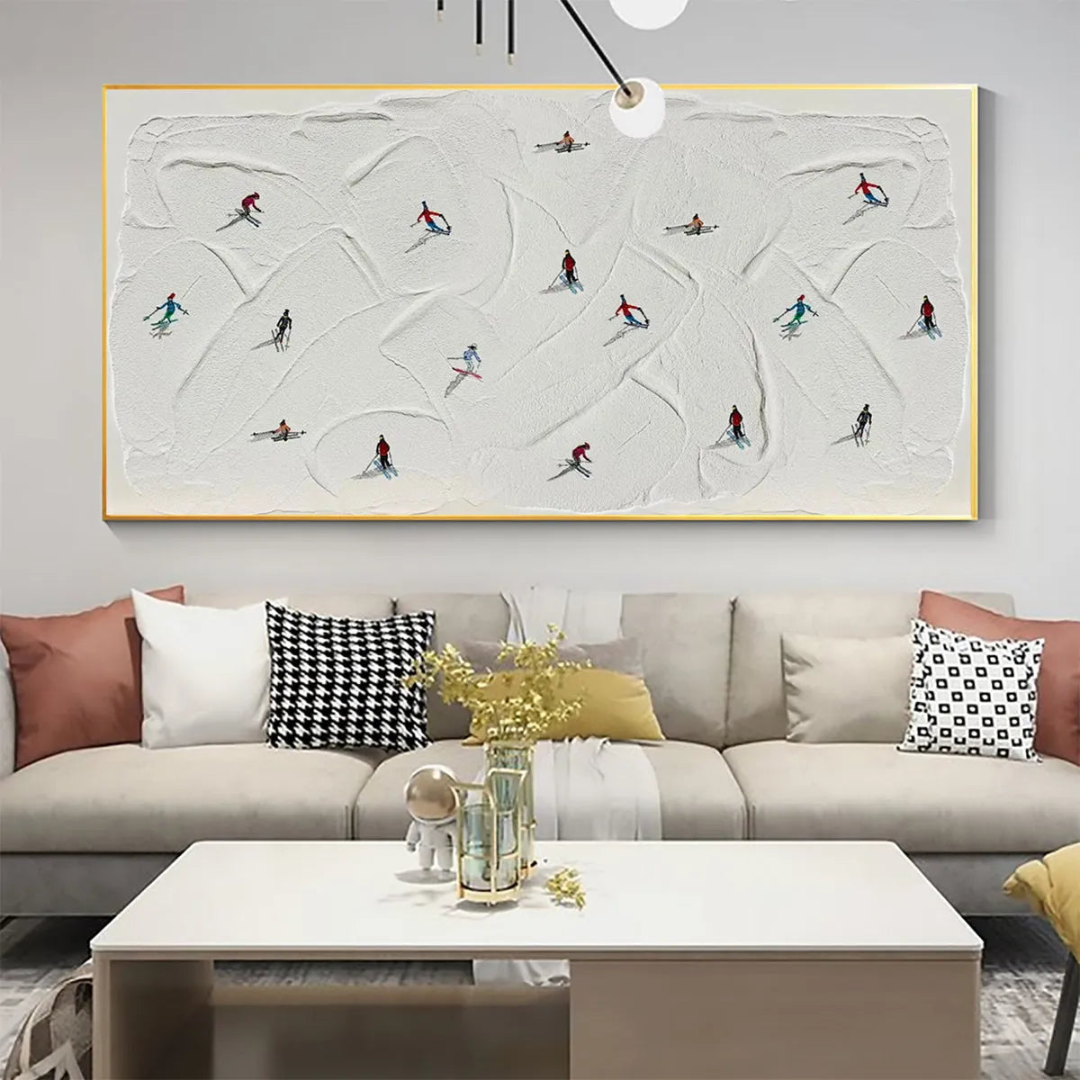 WINTER RHAPSODY: Minimalist Skiing Painting on Textured Canvas