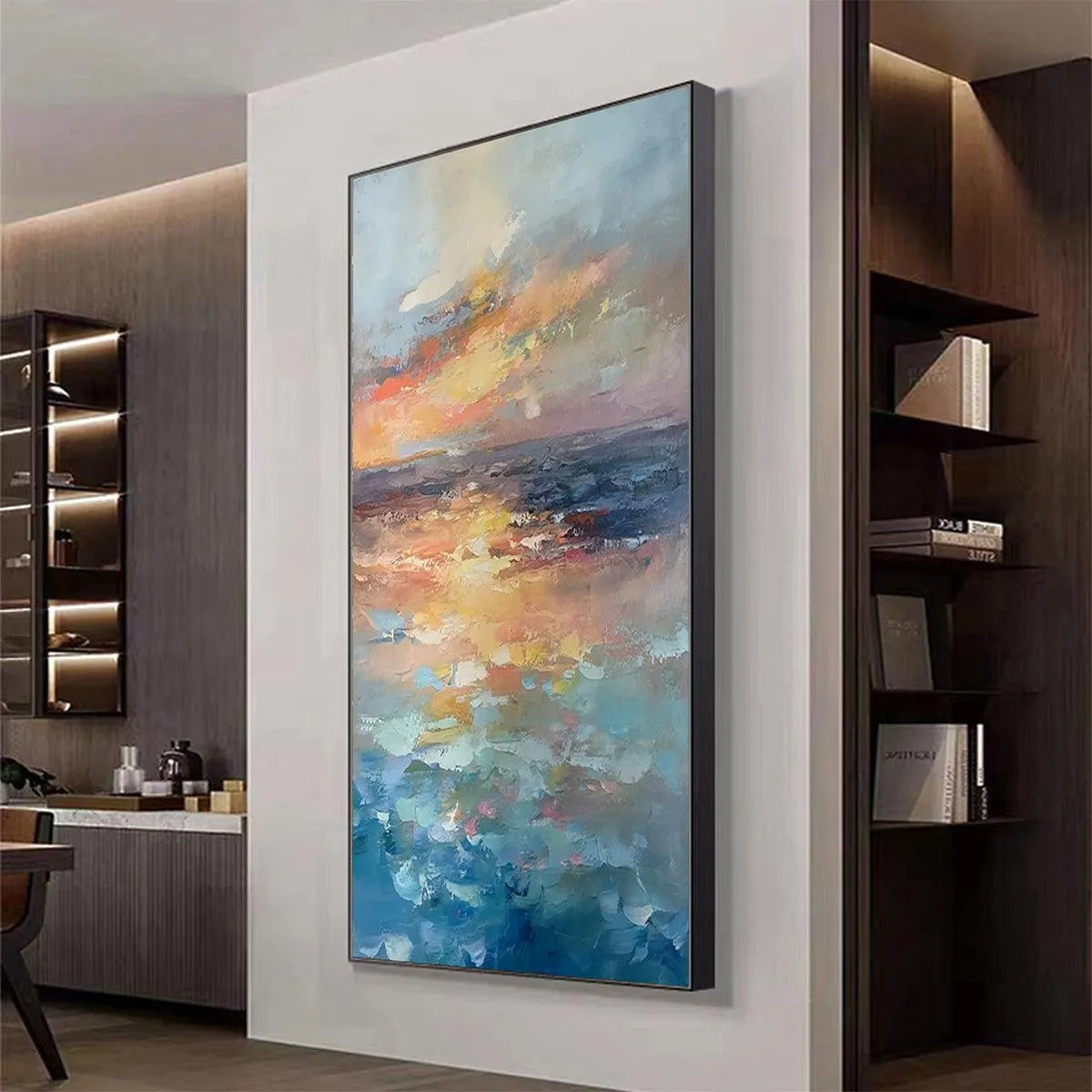 GOLDEN HOUR SEASCAPE: Ocean Painting, Sunset Wall Art, Impasto Texture, Vertical Canvas