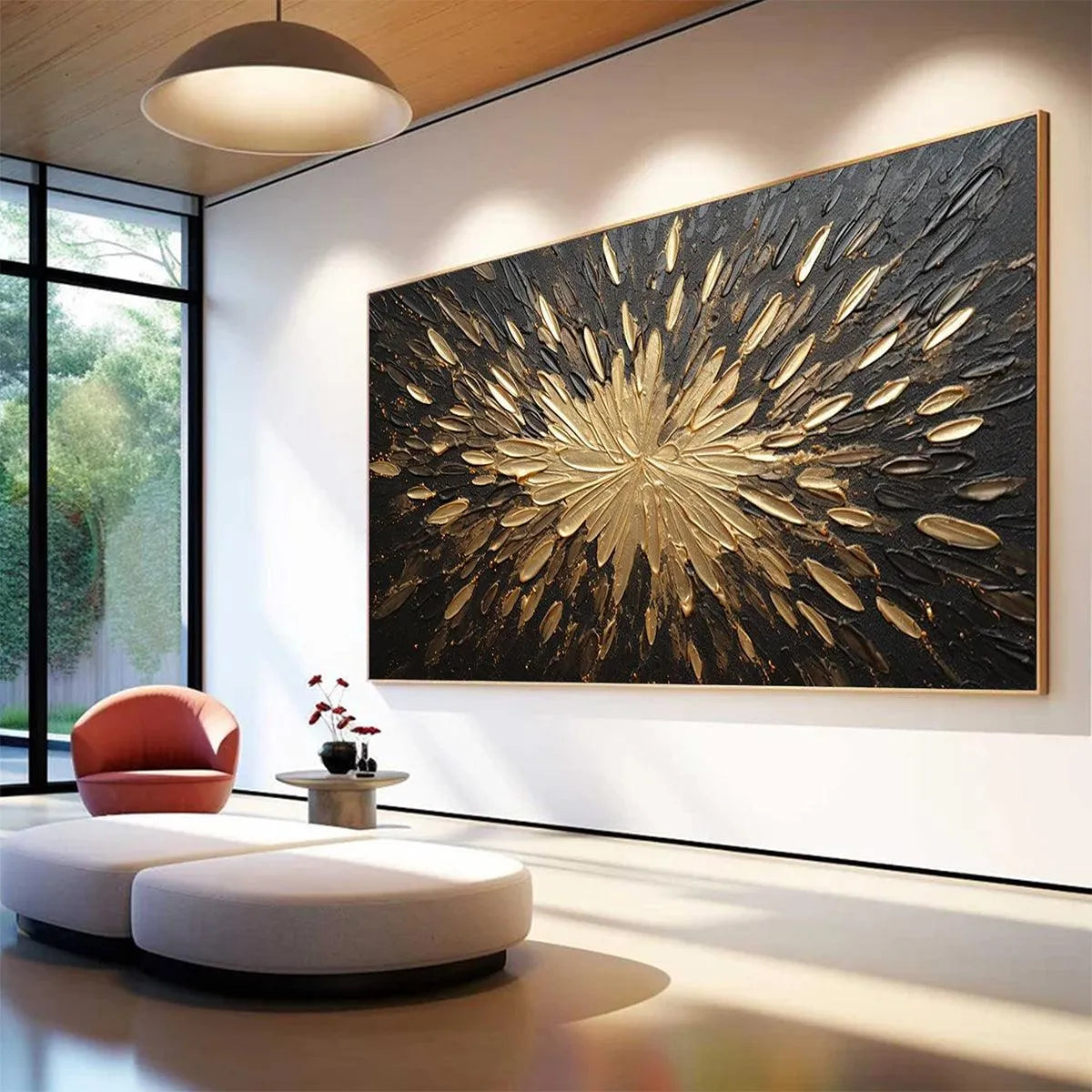 GOLDEN BURST: Textured Abstract Painting in Gold and Black